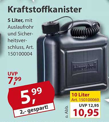 Kraftstoffkanister 5 Liter, mit Auslaufrohr und Sicherheitsverschluss, Art. 150100004