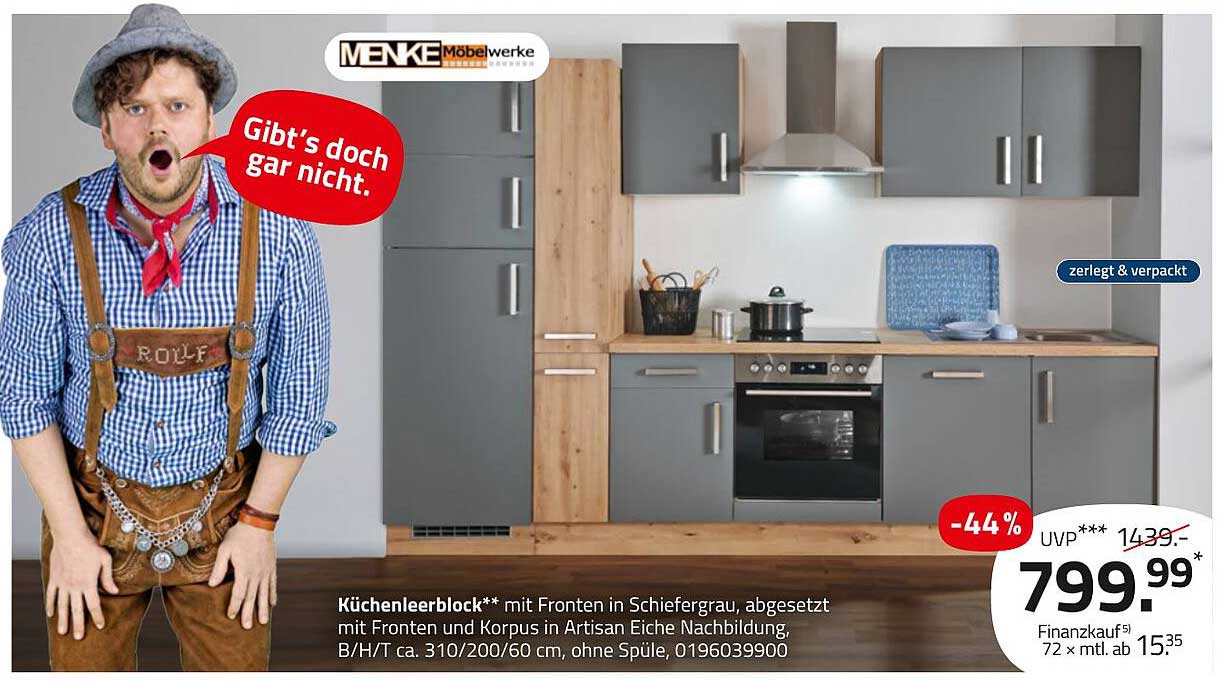 Küchenleerblock mit Fronten in Schiefergrau