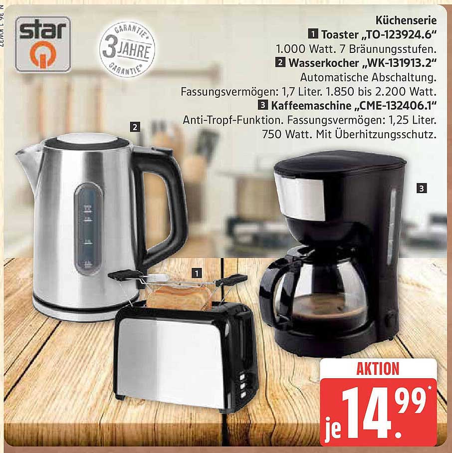 Küchenserie STAR – Toaster, Wasserkocher und Kaffeemaschine
