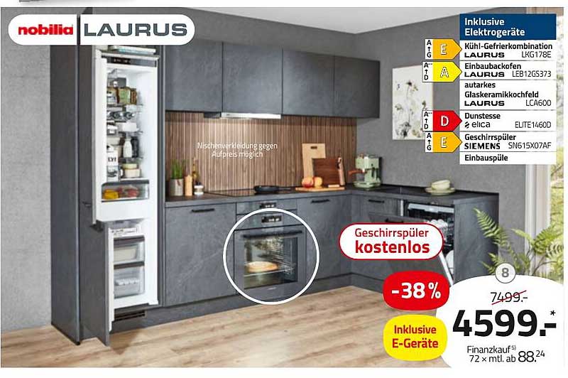 Küchenzeile nobilia LAURUS mit inklusiven Elektrogeräten