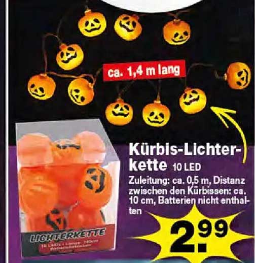 Kürbis-Lichterkette 10 LED
