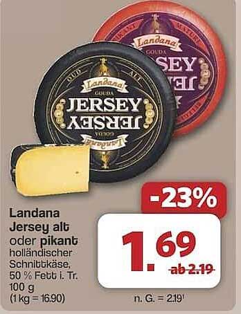 Landana Jersey alt oder pikant holländischer Schnittkäse, 50 % Fett i. Tr. 100 g