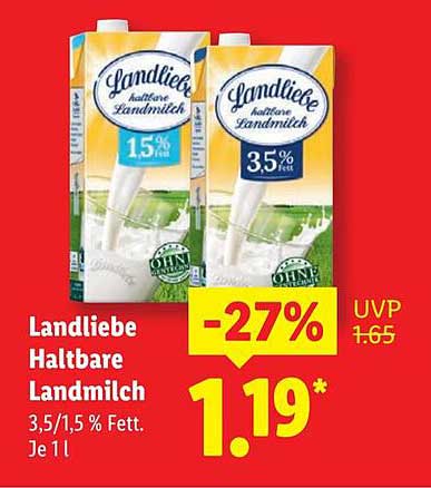 Landliebe Haltbare Landmilch 1,19 €