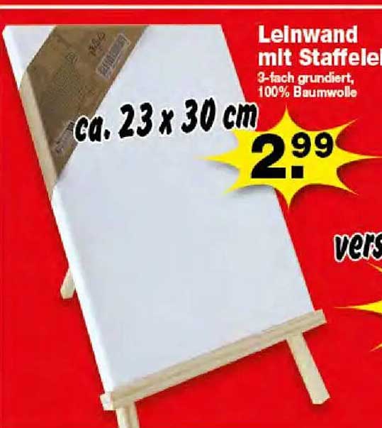 Leinwand mit Staffelei, 3-fach grundiert, 100% Baumwolle, ca. 23 x 30 cm