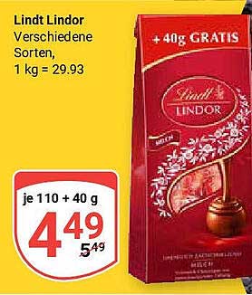 Lindt Lindor – Verschiedene Sorten mit 40g GRATIS!