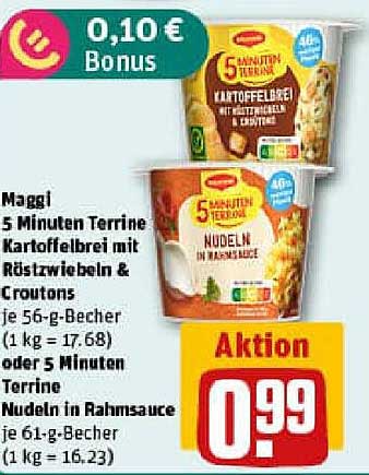 Maggi 5 Minuten Terrine Kartoffelbrei mit Röstzwiebeln & Croutons oder Nudeln in Rahmsauce