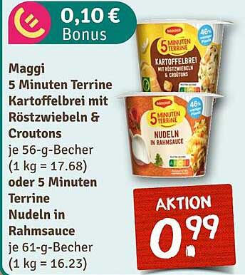Maggi 5 Minuten Terrine Kartoffelbrei mit Röstzwiebeln & Croutons oder Nudeln in Rahmsauce