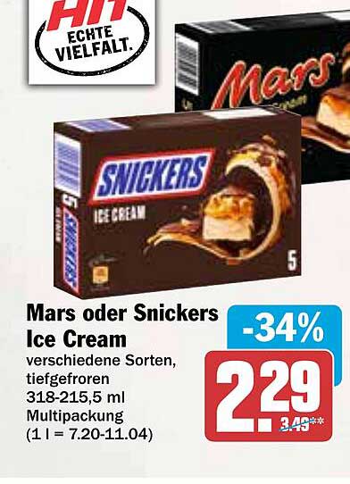 Mars oder Snickers Ice Cream - verschiedene Sorten, tiefgefroren