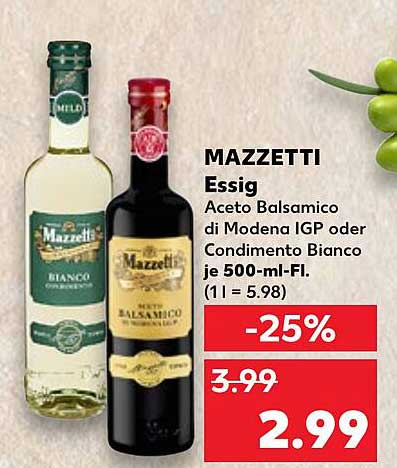 MAZZETTI Essig - Aceto Balsamico di Modena IGP oder Condimento Bianco 500-ml-Fl.