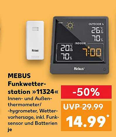 MEBUS Funkwetterstation »11324« Innen- und Außenthermometer/hygrometer, Wettervorhersage, inkl. Funksensor und Batterien