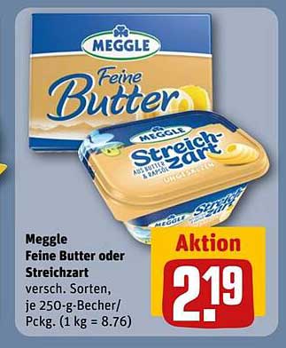 Meggle Feine Butter oder Streichzart, verschiedene Sorten, je 250-g-Becher