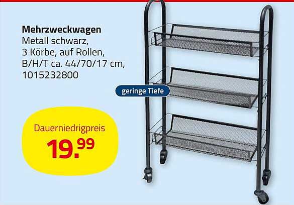 Mehrzweckwagen Metall schwarz, 3 Körbe, auf Rollen