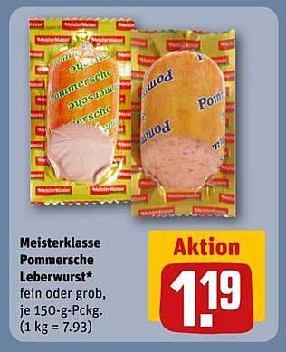 Meisterklasse Pommersche Leberwurst* fein oder grob, je 150-g-Pckg. (1 kg = 7,93)