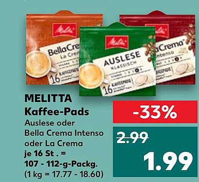 MELITTA Kaffee-Pads Auslese oder Bella Crema Intenso oder La Crema je 16 St.