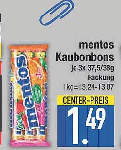 mentos Kaubonbons je 3x 37,5/38g Packung
