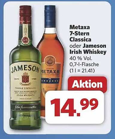 Metaxa 7-Stern Classica oder Jameson Irish Whiskey 0,7 l - Aktion
