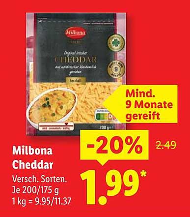Milbona Cheddar 200 g - Gültig vom 15.09. bis 21.09.2025