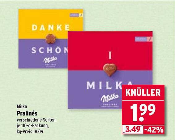 Milka Pralinés verschiedene Sorten, je 110-g-Packung