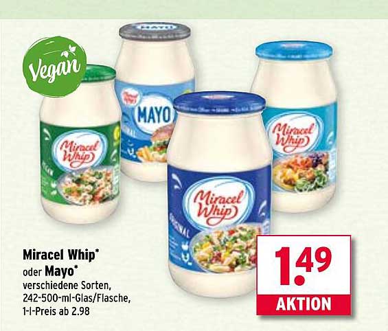 Miracel Whip* oder Mayo* verschiedene Sorten, 242-500-ml-Glas/Flasche