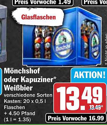 Mönchshof oder Kapuziner Weißbier - 20 x 0,5 l Flaschen