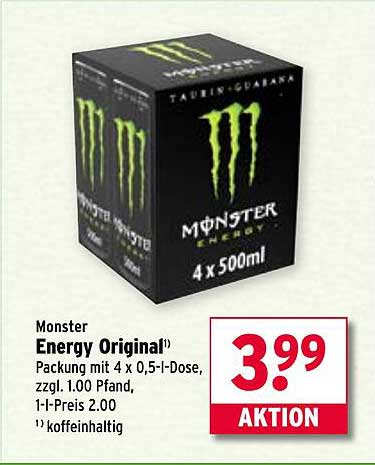 Monster Energy Original – Packung mit 4 x 0,5l-Dose