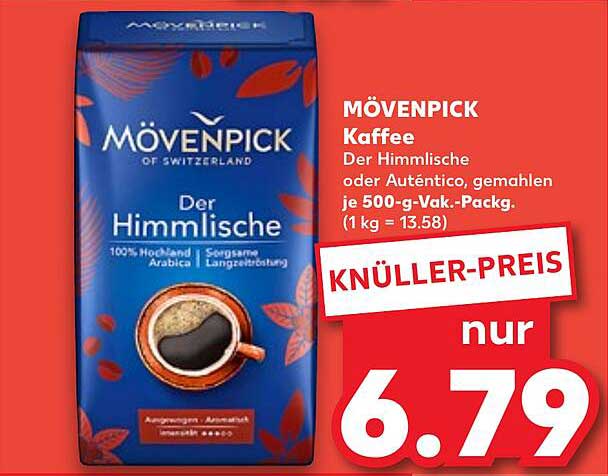 MÖVENPICK Kaffee Der Himmlische oder Auténtico, 500-g-Vak-Pack.