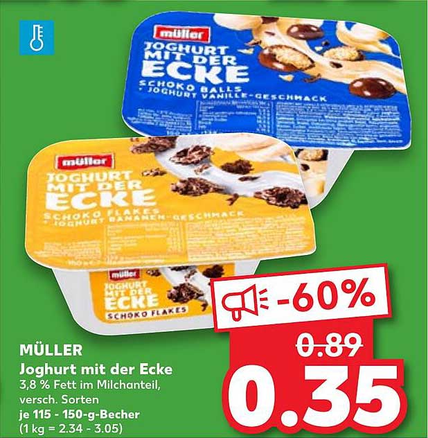 MÜLLER Joghurt mit der Ecke, 3,8 % Fett im Milchanteil, verschiedene Sorten (115 g - 150 g-Becher)