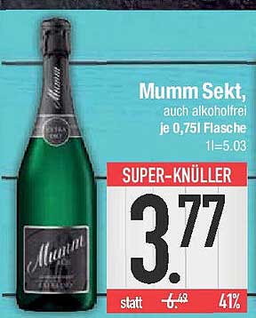 Mumm Sekt, auch alkoholfrei je 0,75l Flasche