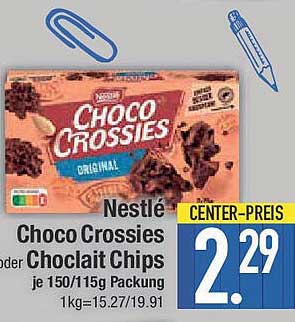 Nestlé Choco Crossies oder Chocolait Chips - je 150/115g Packung