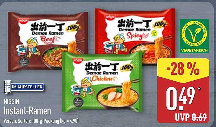 NISSIN Instant-Ramen - Verschiedene Sorten 100-g-Packung