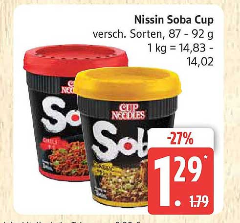 Nissin Soba Cup - verschiedene Sorten, 87 - 92 g