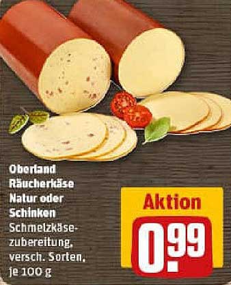 Oberland Räucherkäse Natur oder Schinken Schmelzkäsezubereitung, verschieden, je 100 g