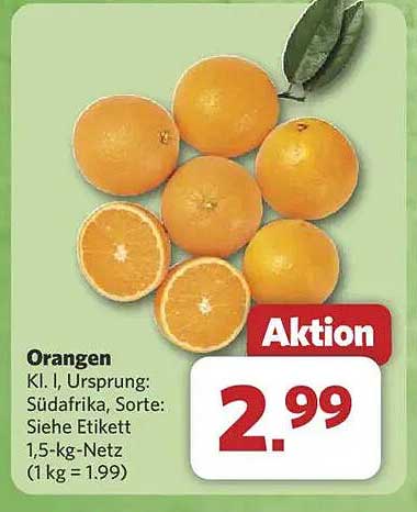 Orangen Kl. I, Herkunft: Südafrika, 1,5-kg-Netz