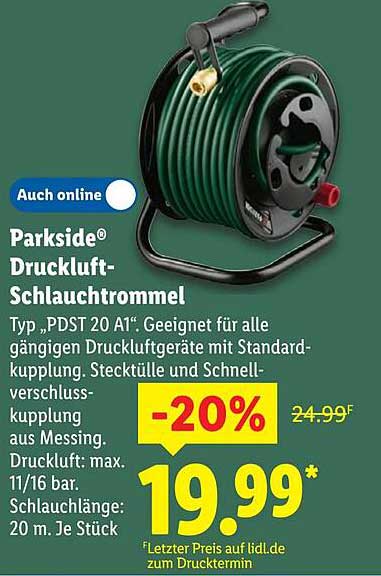 Parkside® Druckluft-Schlauchrolle Typ „PDST 20 A1“