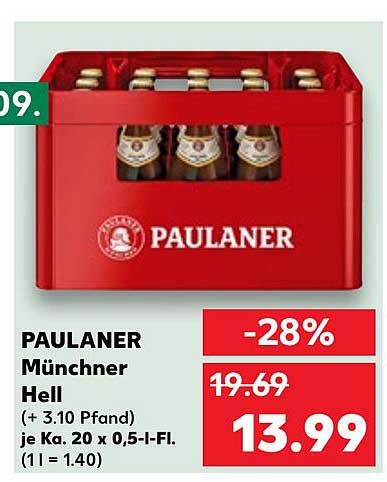 PAULANER Münchner Hell - 20 x 0,5-Liter Kasten