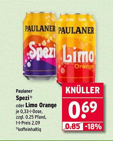 Paulaner Spezi® oder Limo Orange je 0,33-l-Dose