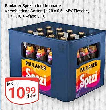 Paulaner Spezi oder Limonade, je 20 x 0,5 l MW-Flasche