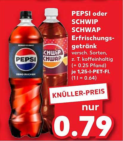 PEPSI oder SCHWIP SCHWAP Erfrischungsgetränk 1,25 l