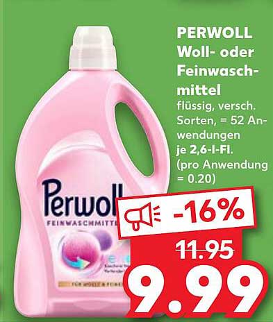 PERWOLL Woll- oder Feinwaschmittel flüssig, 2,6 l - nur 9,99 €