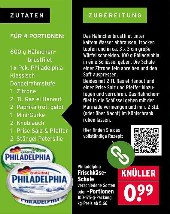Philadelphia Frischkäse-Schale verschiedene Sorten oder Portionen