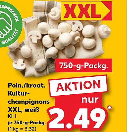 Polnische/Kroatische Kulturchampignons XXL, weiß - 750-g-Pack.