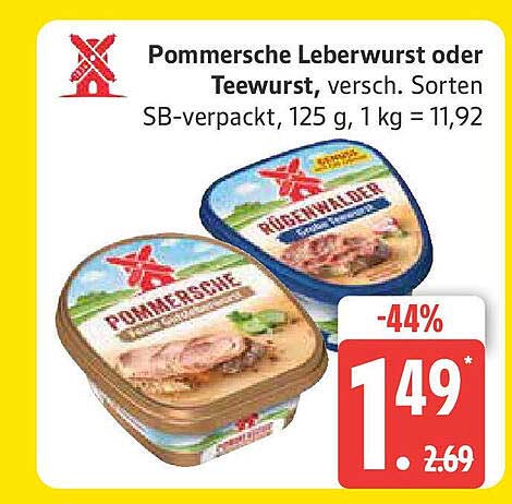 Pommersche Leberwurst oder Teewurst, verschiedene Sorten, 125 g