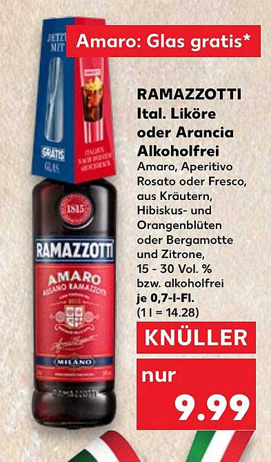 RAMAZZOTTI - Italienische Liköre oder Arancia alkoholfrei