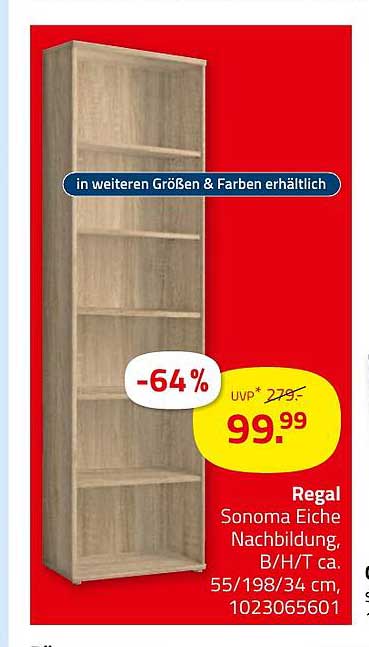 Regal Sonoma Eiche Nachbildung, B/H/T ca. 55/198/34 cm