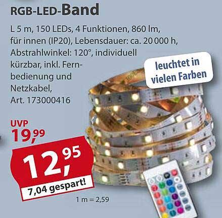 RGB-LED-Band 5m, 150 LEDs, inkl. Fernbedienung und Netzteil