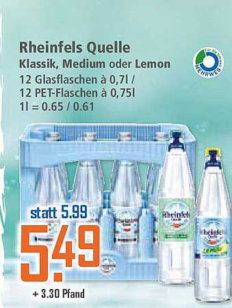 Rheinfels Quelle Klassik, Medium oder Lemon - 12 Glasflaschen à 0,71 / 12 PET-Flaschen à 0,75l