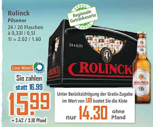 Rolink Pilsener 24er Kasten (0,5l Flaschen)
