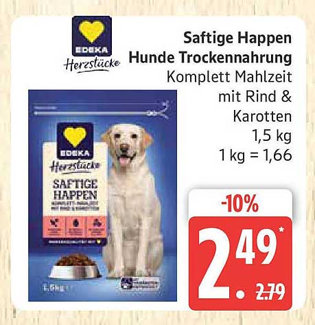Saftige Happen Hunde Trockenmahlzeit mit Rind & Karotten 1,5 kg