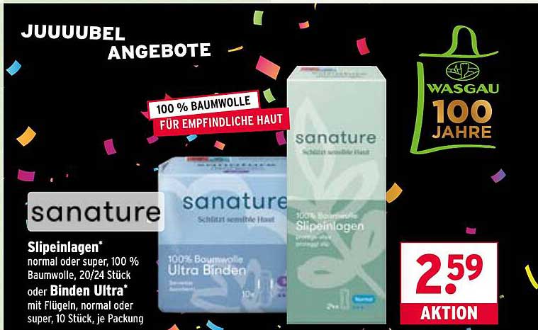 Sanature Slip Einlagen – 100% Baumwolle für empfindliche Haut
