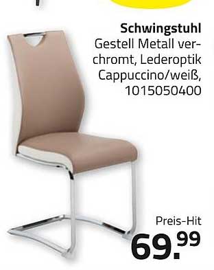 Schwingstuhl Gestell Metall verchromt, Lederoptik Cappuccino/weiß